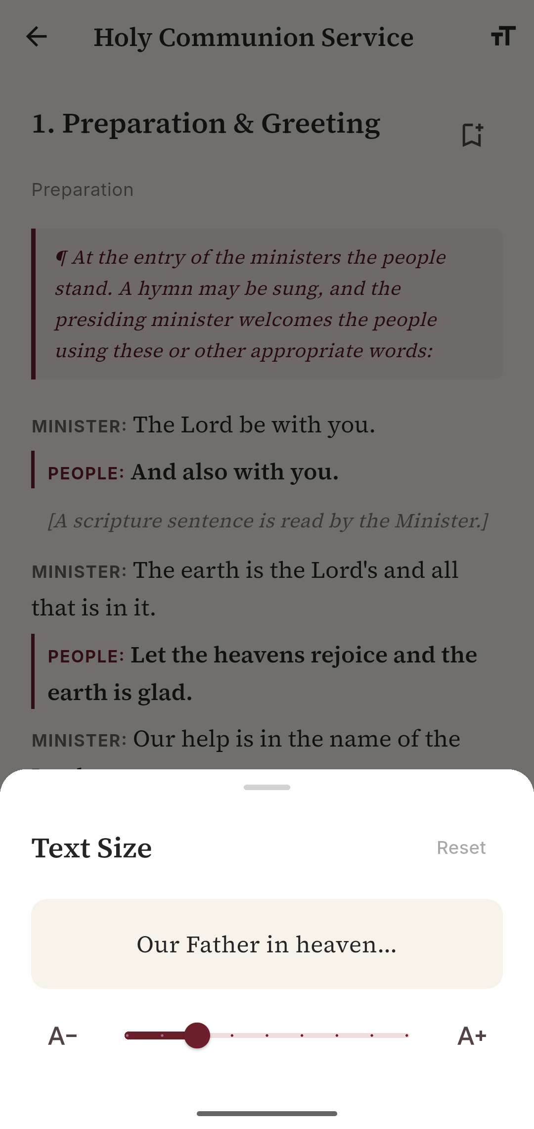 Adjustable reading text size in Anglican Companion